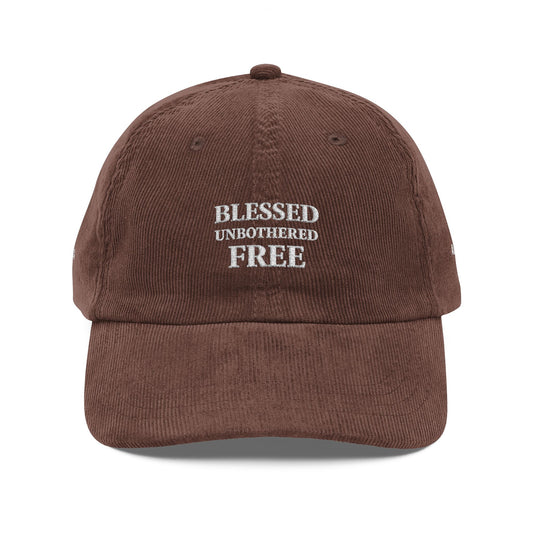 Blessed Unbothered Free Embroidery Cap | Vintage Corduroy Cap, America 250 Anniversary Faith
