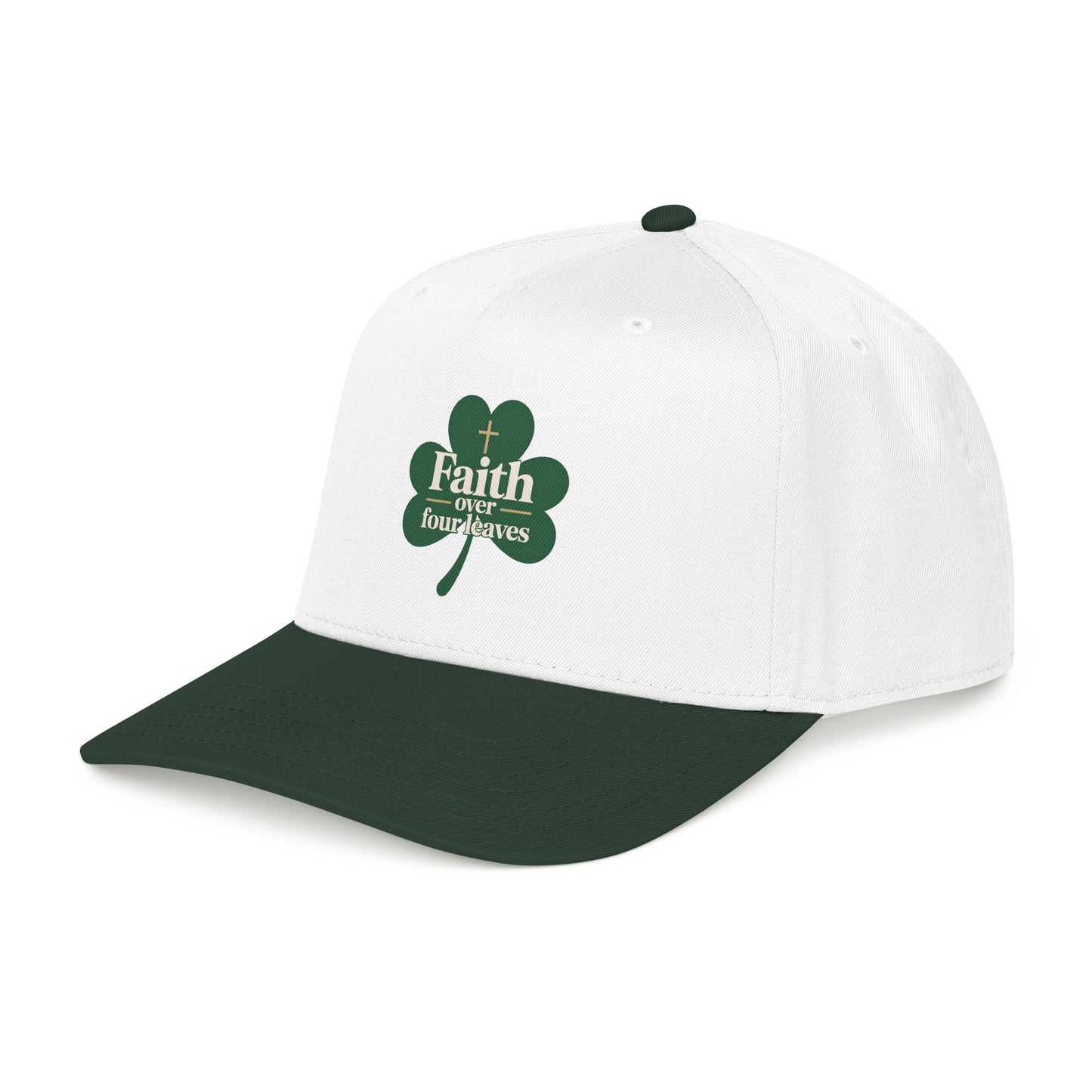Faith Over Four Leaves Shamrock Mid Profile Baseball Cap | Religious St. Patrick's