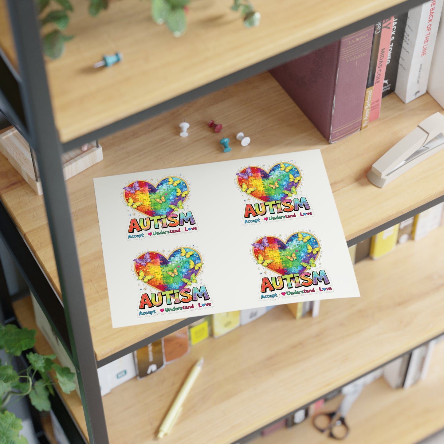Autism Puzzle Heart Sticker Sheet | Accept Understand Love, Rainbow Awareness