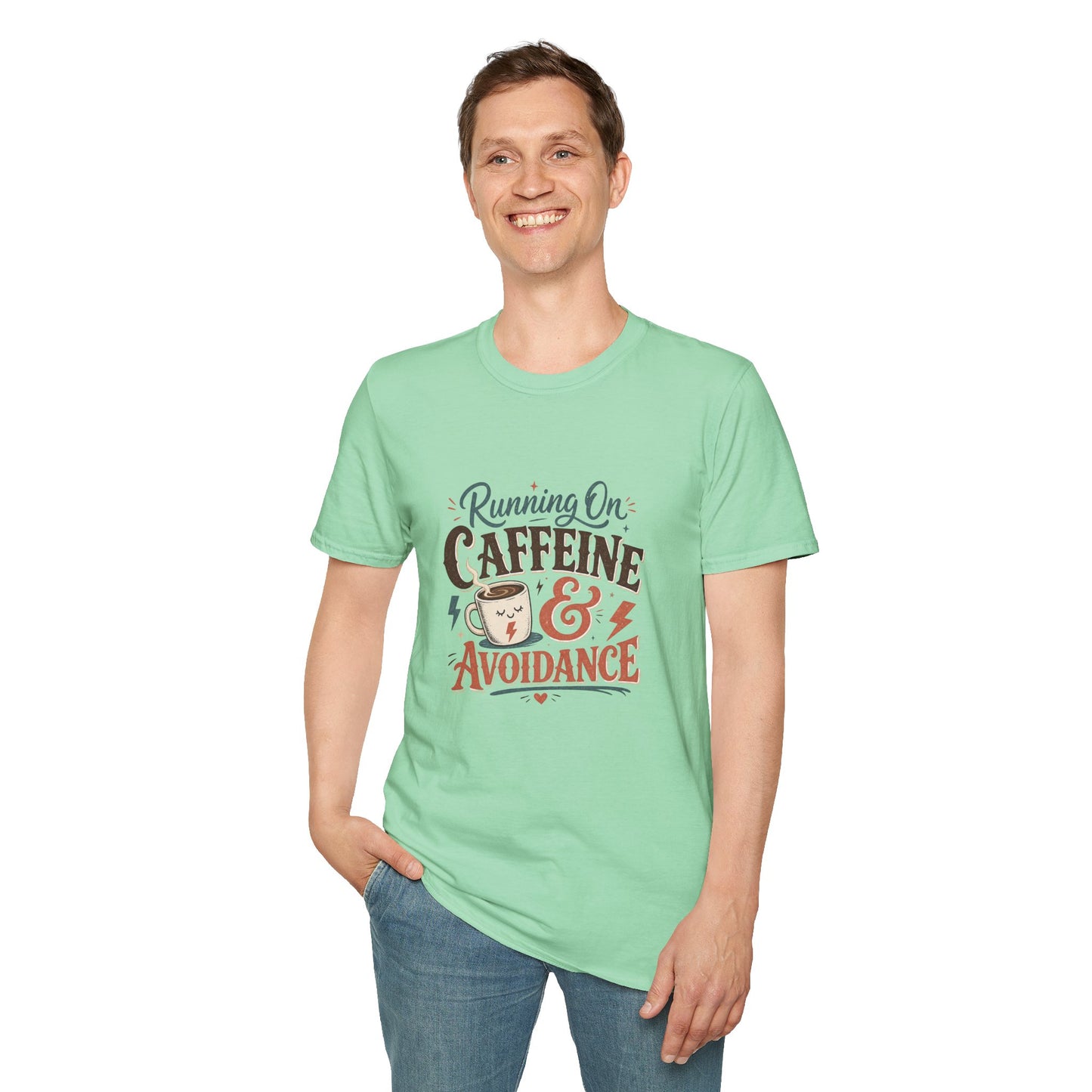 Running On Caffeine & Avoidance T-Shirt | Funny Coffee Quote Tee