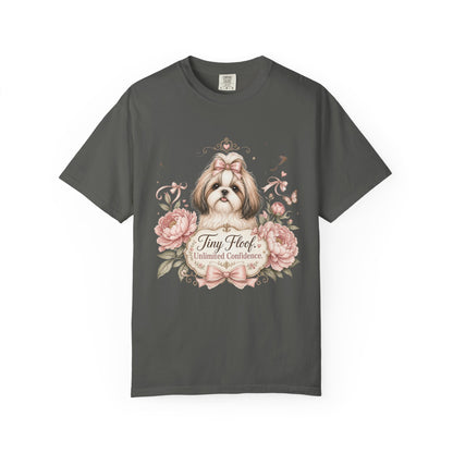 Shih Tzu Floral Portrait T-Shirt | Tiny Floof Illustration, Pink Roses
