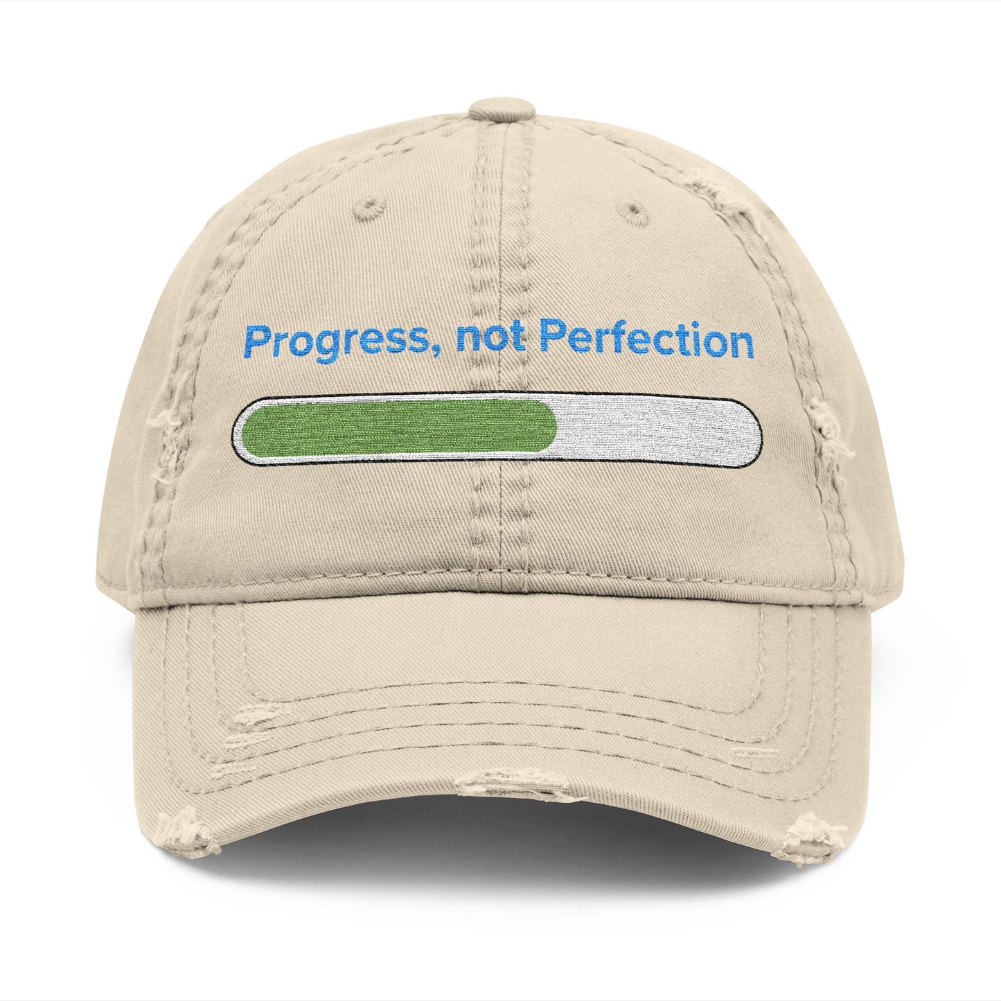 Embroidered "Progress, not Perfection"  Distressed Baseball Cap for Men and Women, Vintage Retro Hat, Inspirational Cap, Motivational Cap