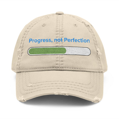 Embroidered "Progress, not Perfection"  Distressed Baseball Cap for Men and Women, Vintage Retro Hat, Inspirational Cap, Motivational Cap