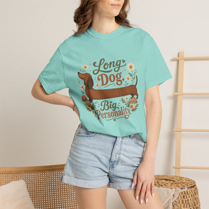Long Dog Big Personality Dachshund T-shirt | Cute Sausage Dog Floral Design