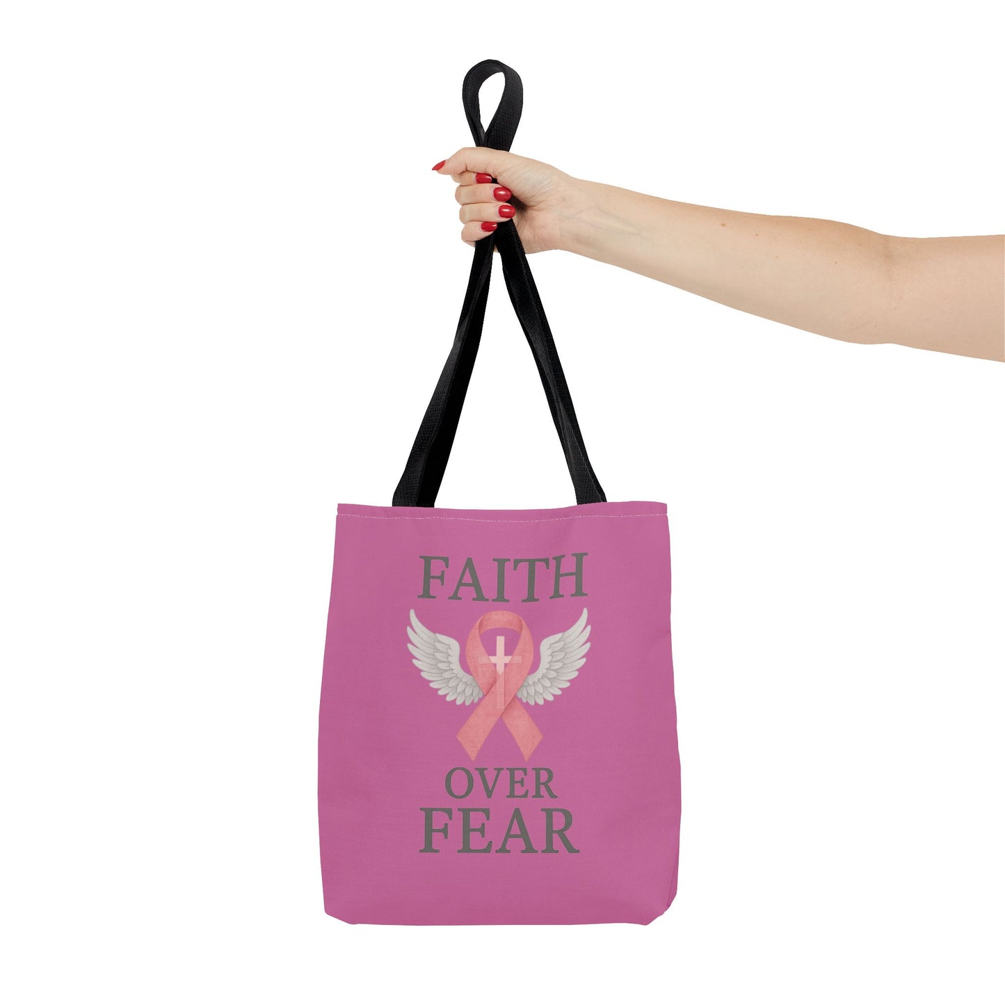Faith Over Fear Tote Bag - Inspirational, Pink Ribbon, Breast Cancer Awareness, Motivational Gift, Everyday Use