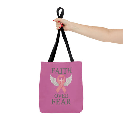 Faith Over Fear Tote Bag - Inspirational, Pink Ribbon, Breast Cancer Awareness, Motivational Gift, Everyday Use