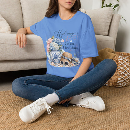 Hydrangeas & Good Decisions T-Shirt | Floral Hydrangea Design