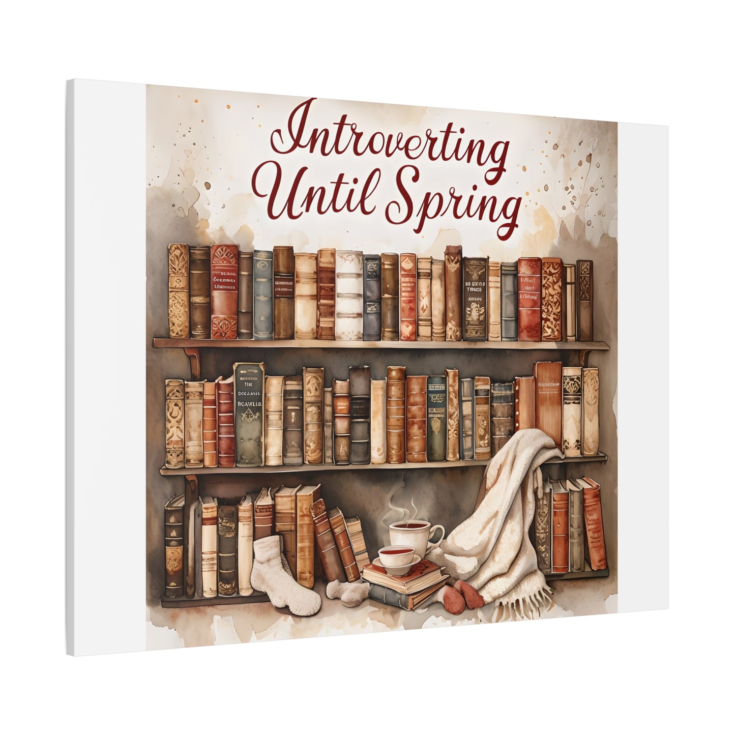 Cozy Wall Art, Introverting Until Spring Quote, Home Decor, Book Lover Gift, Spring Decor, Library Aesthetic