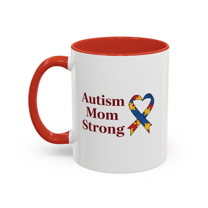 Autism Mom Strong mug | Accent Coffee Mug with Puzzle Ribbon