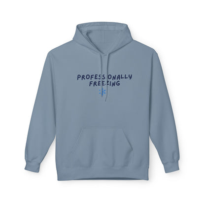Professionally Freezing Hoodie | Handwritten Text, Snowflake Accent