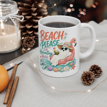 Beach Please Flamingo Mug | Tropical Seashell Vacation Coffee Cup
