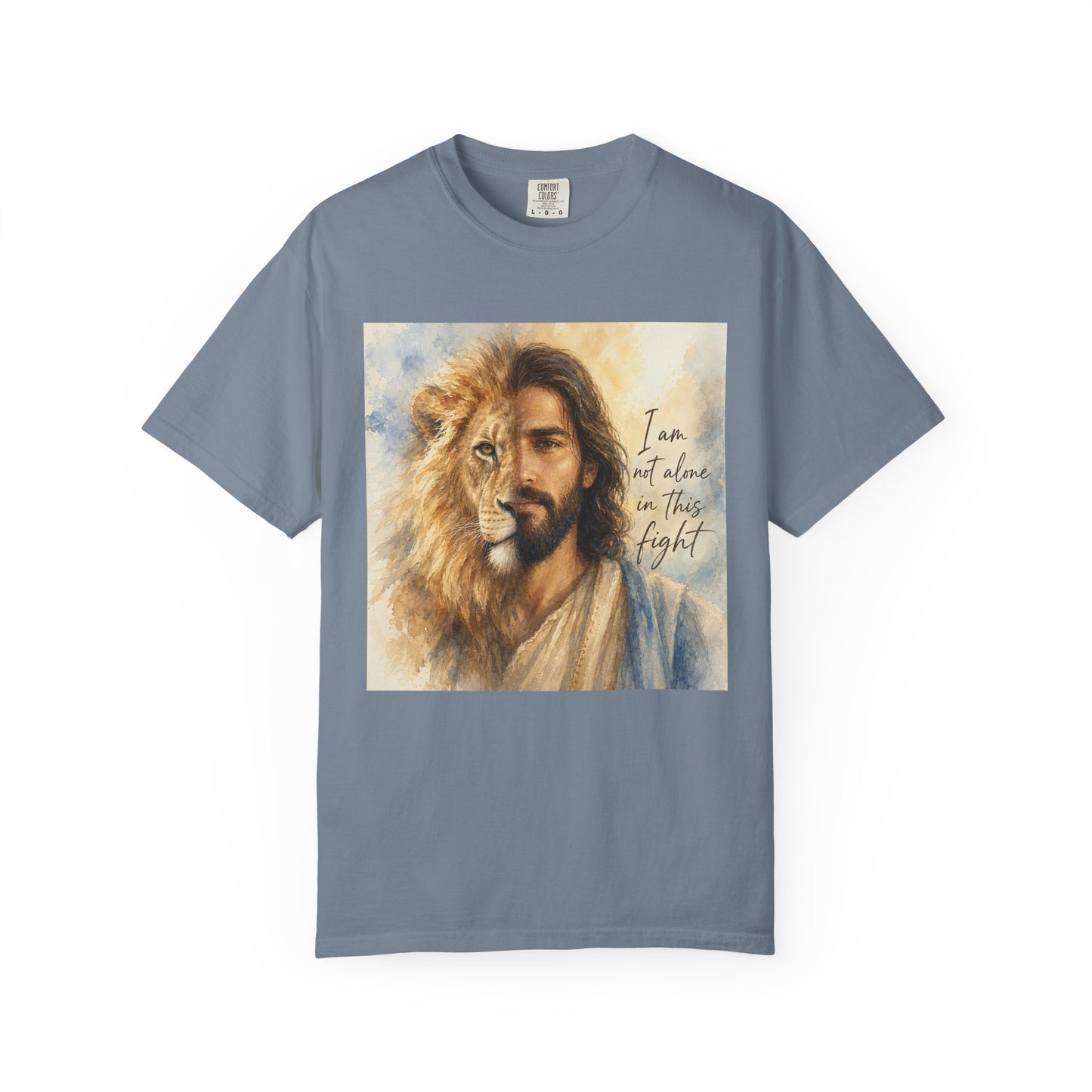 Jesus Lion Graphic T-Shirt — "I Am Not Alone in This Fight" Christian Faith Tee