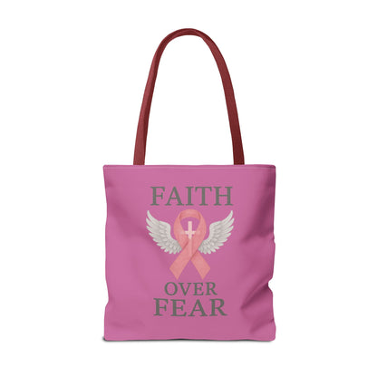 Faith Over Fear Tote Bag - Inspirational, Pink Ribbon, Breast Cancer Awareness, Motivational Gift, Everyday Use