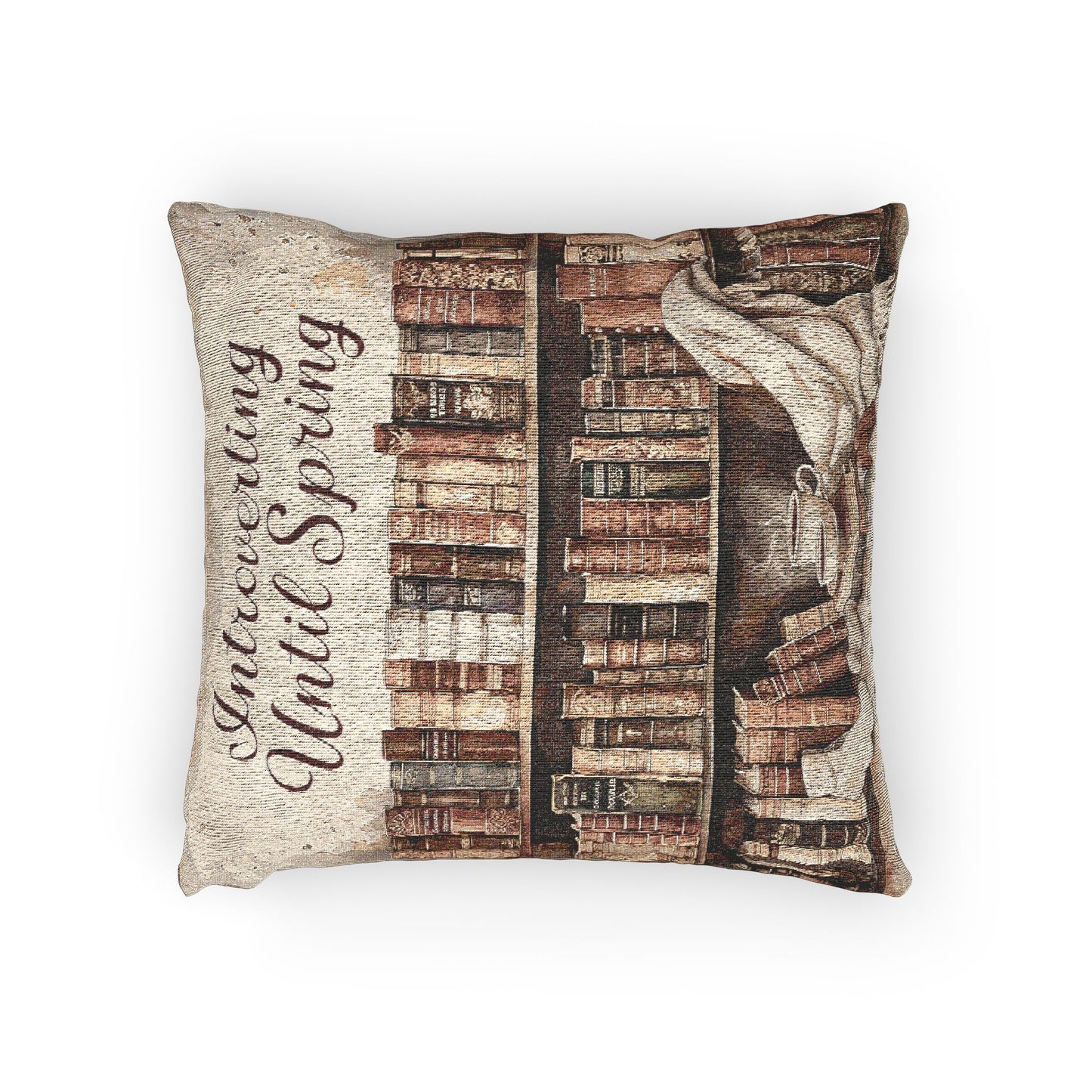 Introverting Until Spring Book Lover Woven Pillow, Literary Pillow, Reading Nook Decor, Cozy Bookworm Cushion, Quiet Reading Corner Pillow