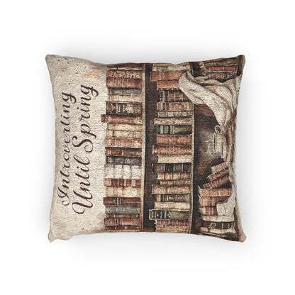 Introverting Until Spring Book Lover Woven Pillow, Literary Pillow, Reading Nook Decor, Cozy Bookworm Cushion, Quiet Reading Corner Pillow
