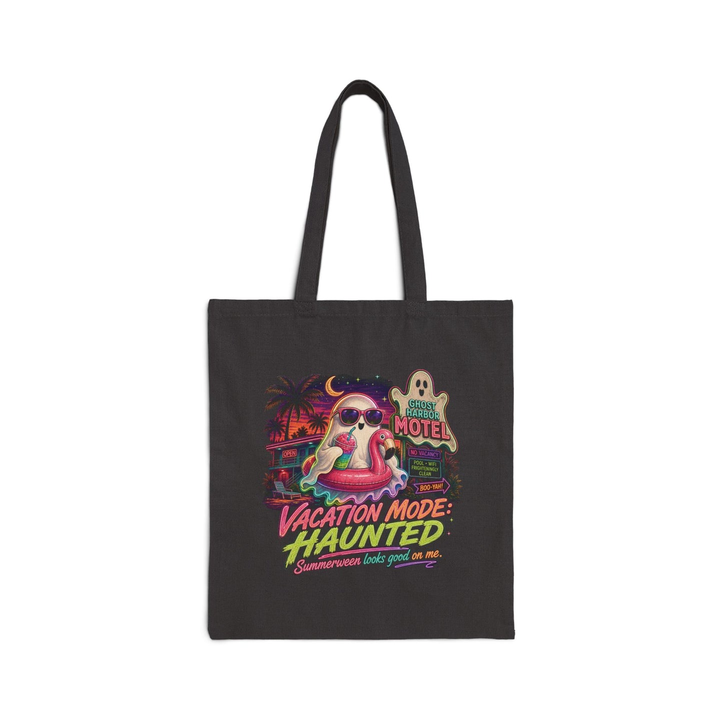 Vacation Mode Haunted Tote Bag | Retro Ghost Motel Beach Illustration