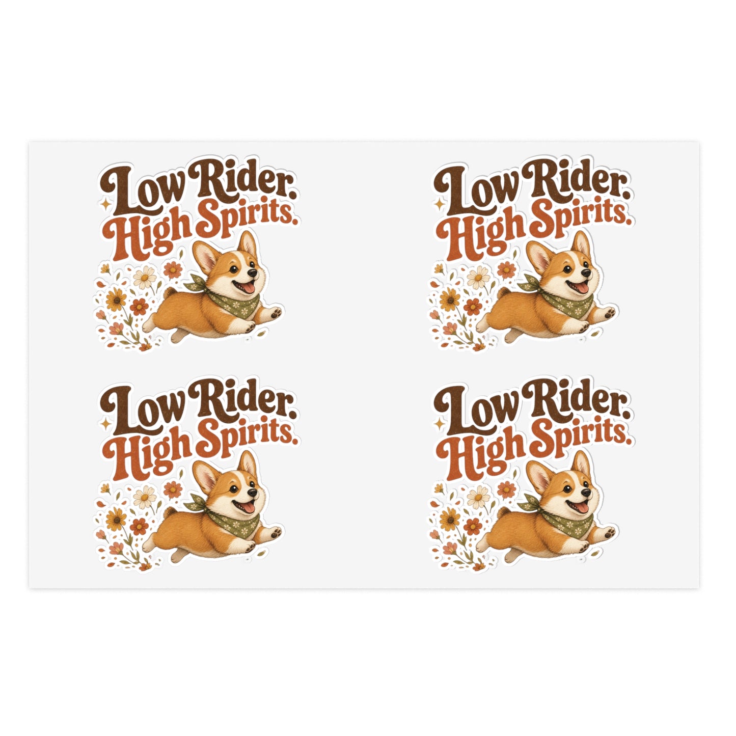 Low Rider High Spirits Corgi Sticker Sheet | Retro Floral Corgi Stickers