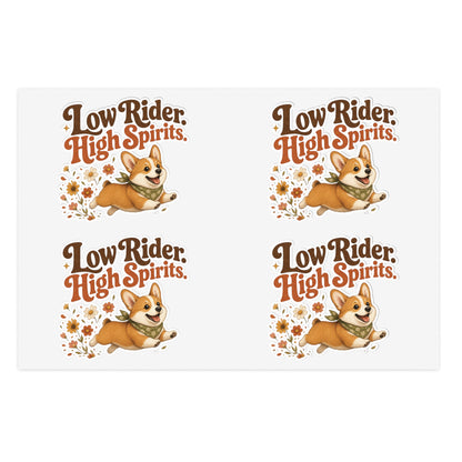 Low Rider High Spirits Corgi Sticker Sheet | Retro Floral Corgi Stickers