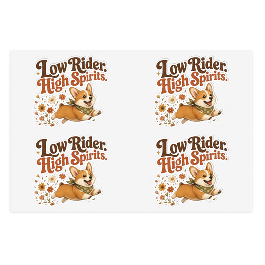 Low Rider High Spirits Corgi Sticker Sheet | Retro Floral Corgi Stickers
