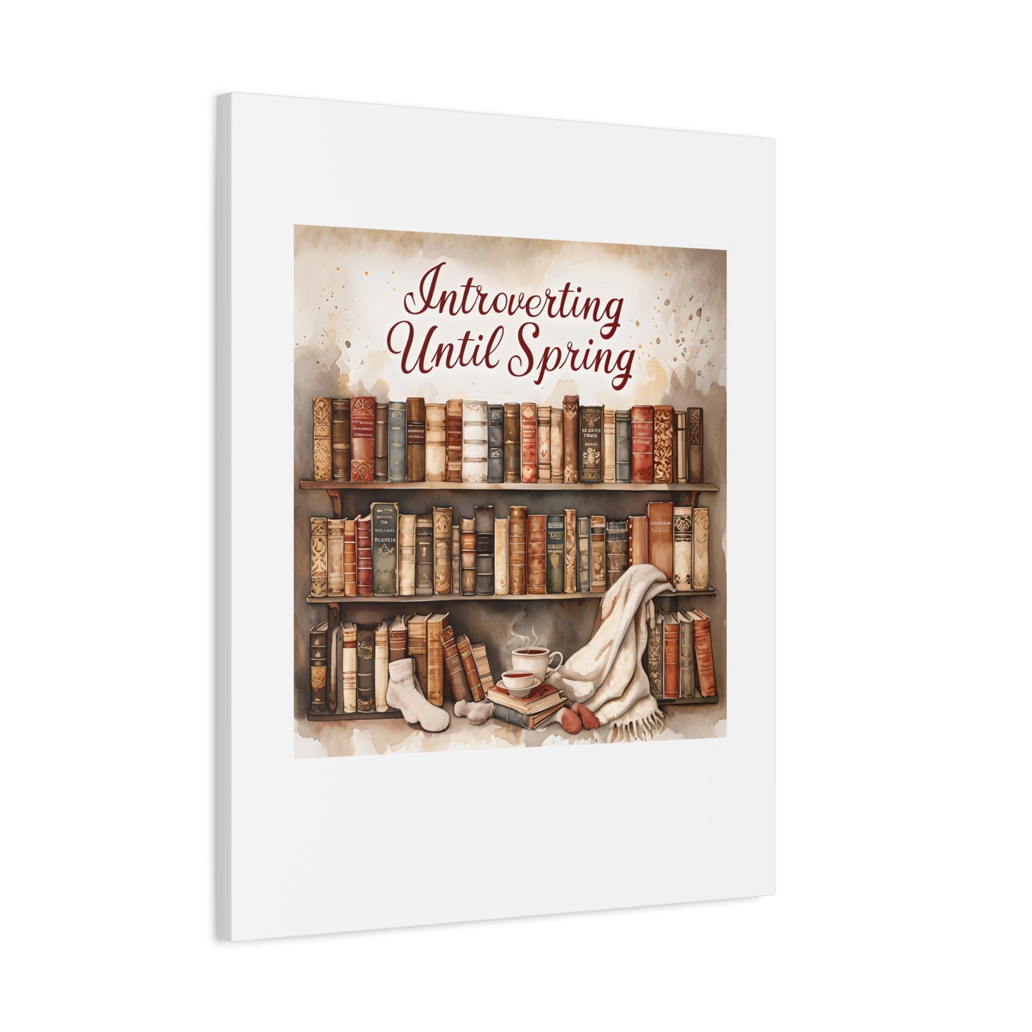 Cozy Wall Art, Introverting Until Spring Quote, Home Decor, Book Lover Gift, Spring Decor, Library Aesthetic