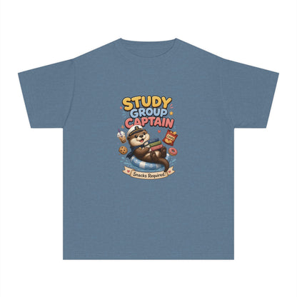 Study Group Captain Youth Tee | Sloth Studying Snacks Graphic