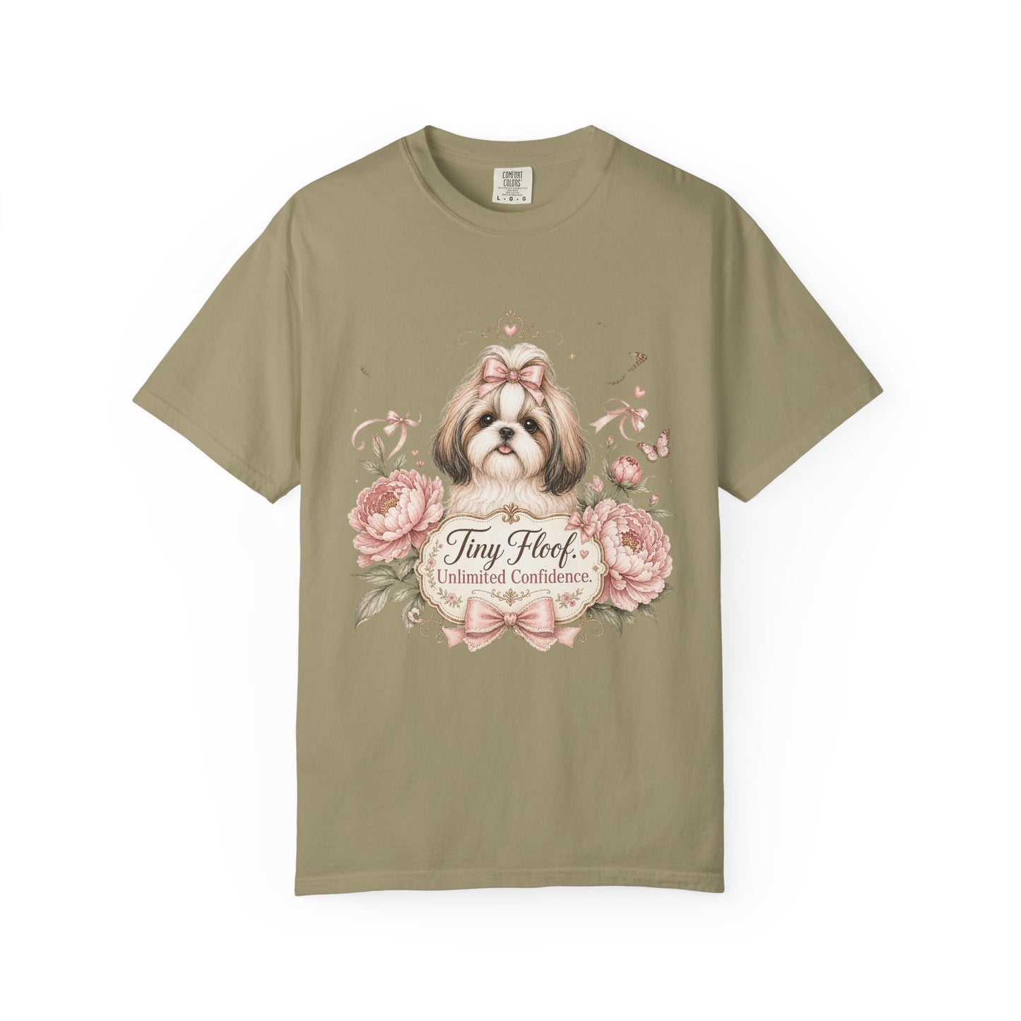 Shih Tzu Floral Portrait T-Shirt | Tiny Floof Illustration, Pink Roses