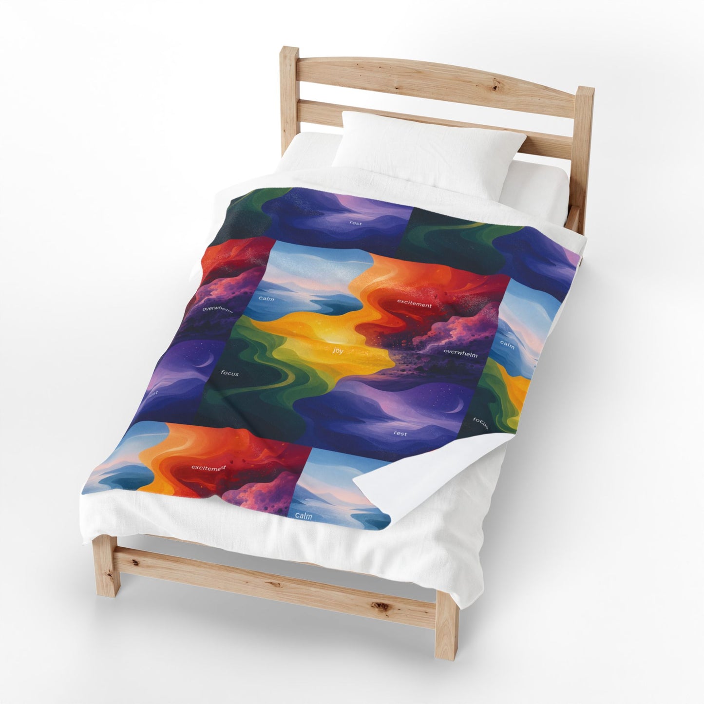 Emotion Color Map Neurodivergent Blanket Velveteen Plush Blanket | Abstract Rainbow Landscape