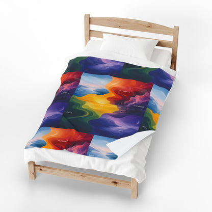 Emotion Color Map Neurodivergent Blanket Velveteen Plush Blanket | Abstract Rainbow Landscape