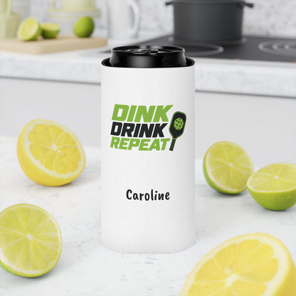 Dink Drink Repeat Can Cooler | Pickleball Paddle Graphic, Personalized Option