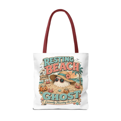 Resting Beach Ghost Tote Bag | Halloween Beach Ghost Illustration