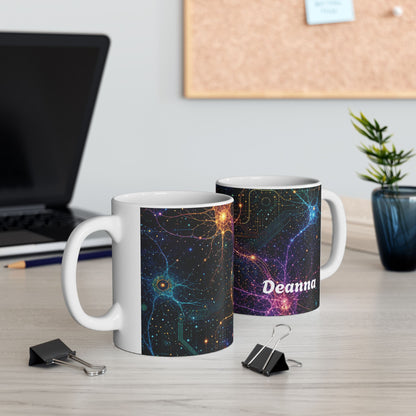 Abstract Neon Circuitry Galactic Pattern Mug | Space Tech Coffee Cup