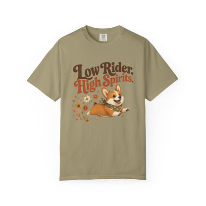 Low Rider High Spirits Corgi T-Shirt | Running Corgi Illustration, Autumn Leaves