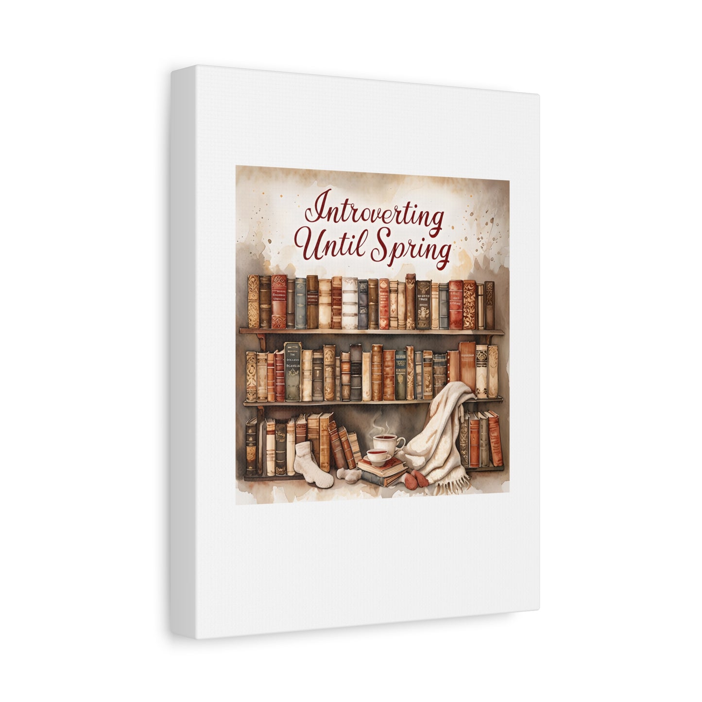 Cozy Wall Art, Introverting Until Spring Quote, Home Decor, Book Lover Gift, Spring Decor, Library Aesthetic