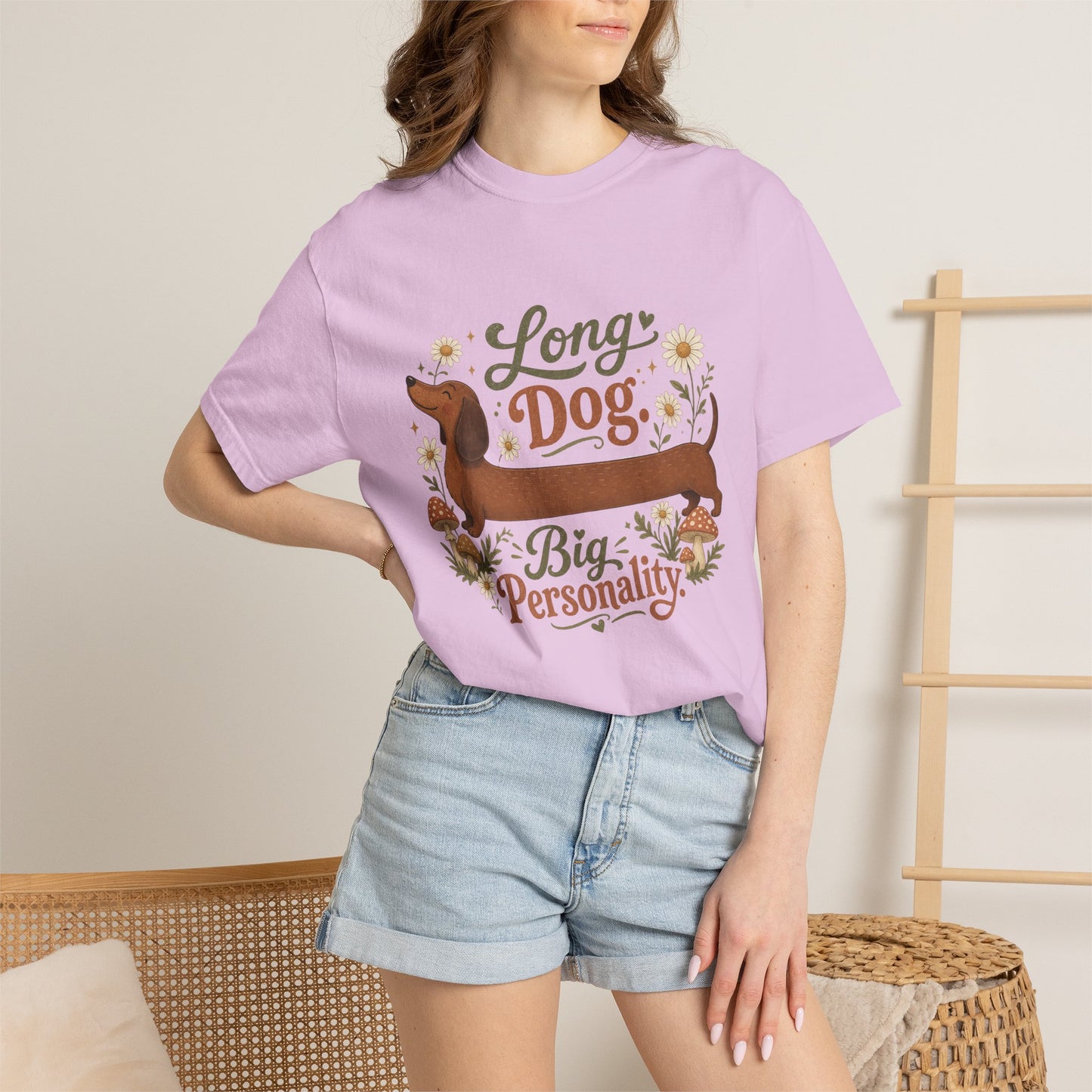 Long Dog Big Personality Dachshund T-shirt | Cute Sausage Dog Floral Design