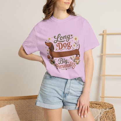 Long Dog Big Personality Dachshund T-shirt | Cute Sausage Dog Floral Design