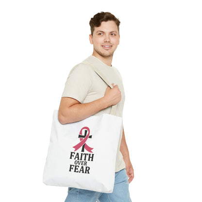 Faith Over Fear Tote Bag, Inspirational Gift for Cancer Awareness, Motivational Tote, Breast Cancer Support, Daily Use Bag