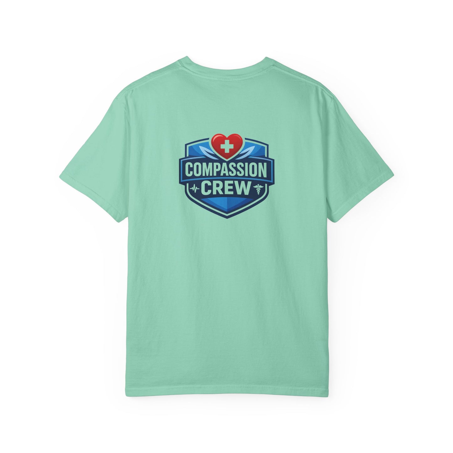 Compassion Crew heart logo Healthcare Worker T-Shirt | Personalized Name Tee