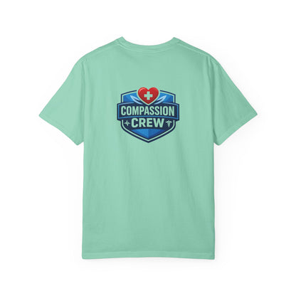 Compassion Crew heart logo Healthcare Worker T-Shirt | Personalized Name Tee
