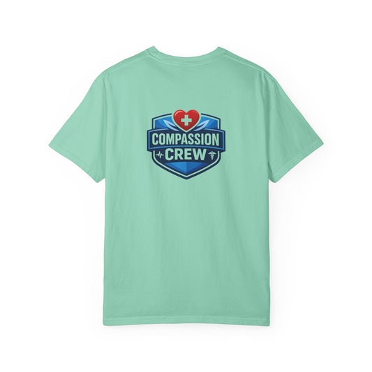 Compassion Crew heart logo Healthcare Worker T-Shirt | Personalized Name Tee