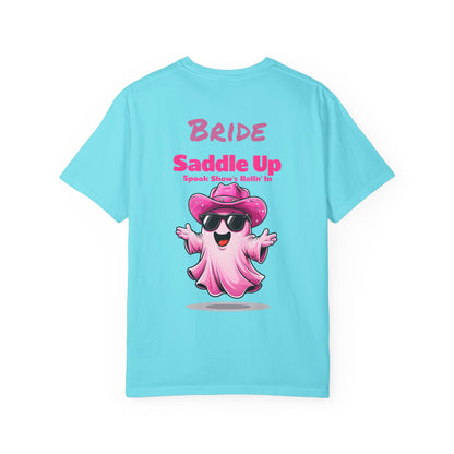 Bride Saddle Up Ghost T-shirt - Fun Unisex Tee for Weddings, Bachelorette Parties, Halloween, Unique Gift for Brides