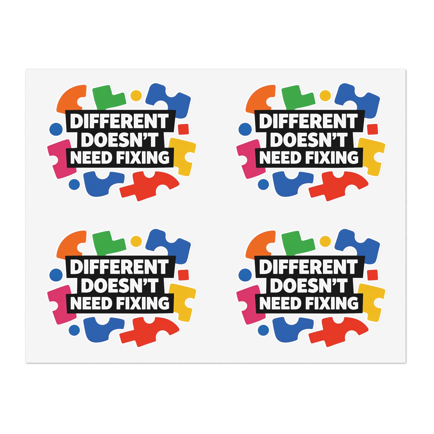 Different Doesn't Need Fixing Sticker Sheets | Autism Puzzle Piece Design