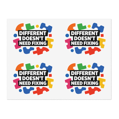 Different Doesn't Need Fixing Sticker Sheets | Autism Puzzle Piece Design