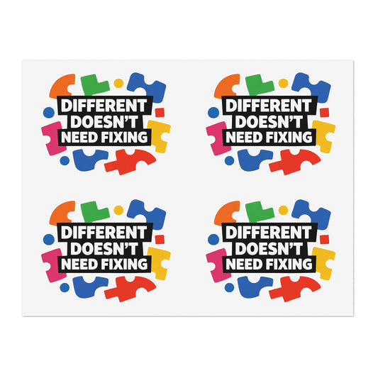 Different Doesn't Need Fixing Sticker Sheets | Autism Puzzle Piece Design