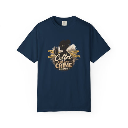 Coffee Kids and Crime Podcast Mom T-Shirt | Coffee Mug Silhouette Tee
