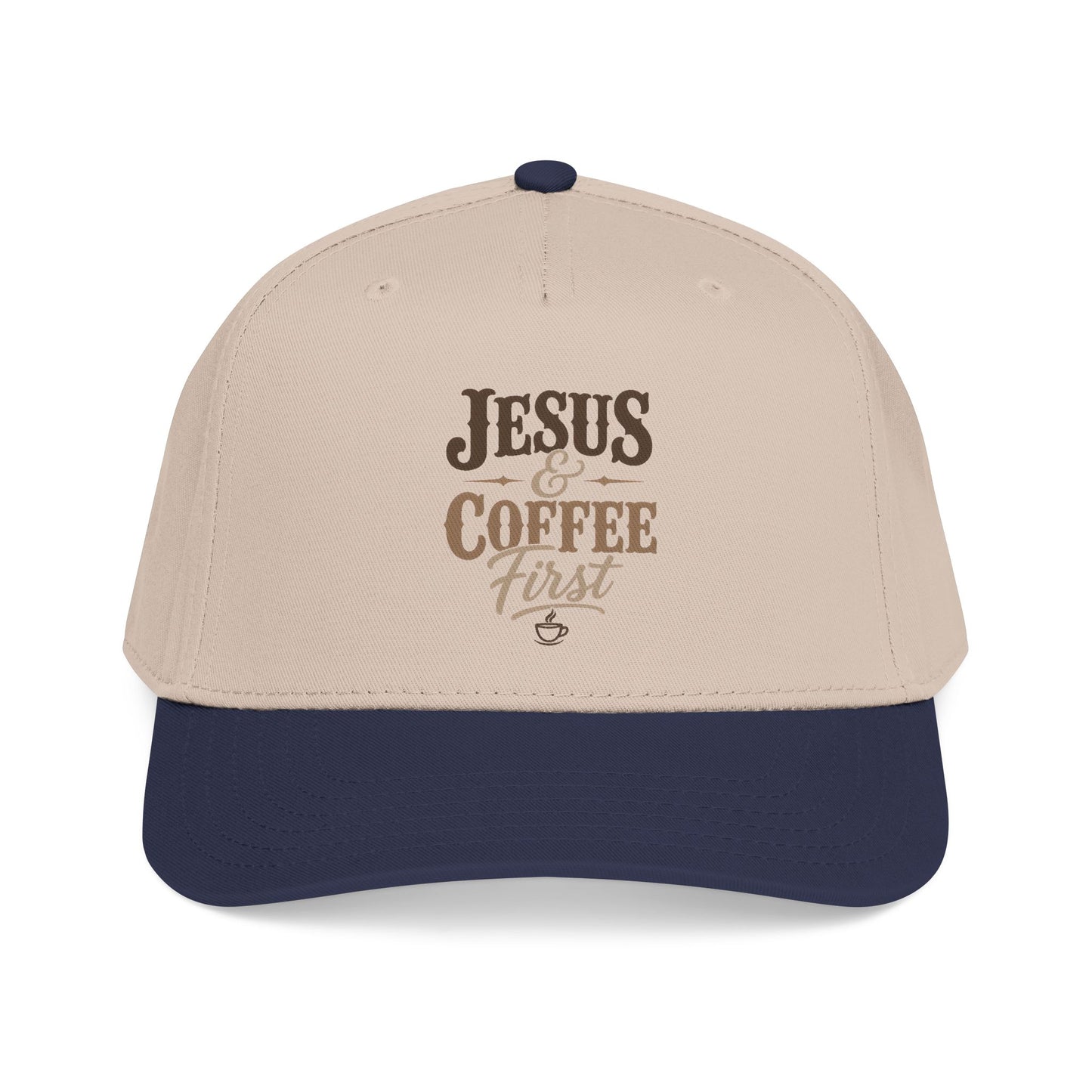 Jesus & Coffee First Mid Profile Baseball Cap | Christian Script Logo