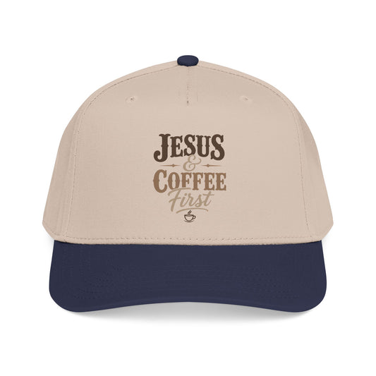 Jesus & Coffee First Mid Profile Baseball Cap | Christian Script Logo