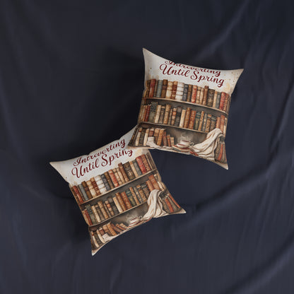 Cozy Reading Square Pillow for Book Lovers, Introverting Until Spring Decor, Literary Gift, Home Cushion, Library Accent