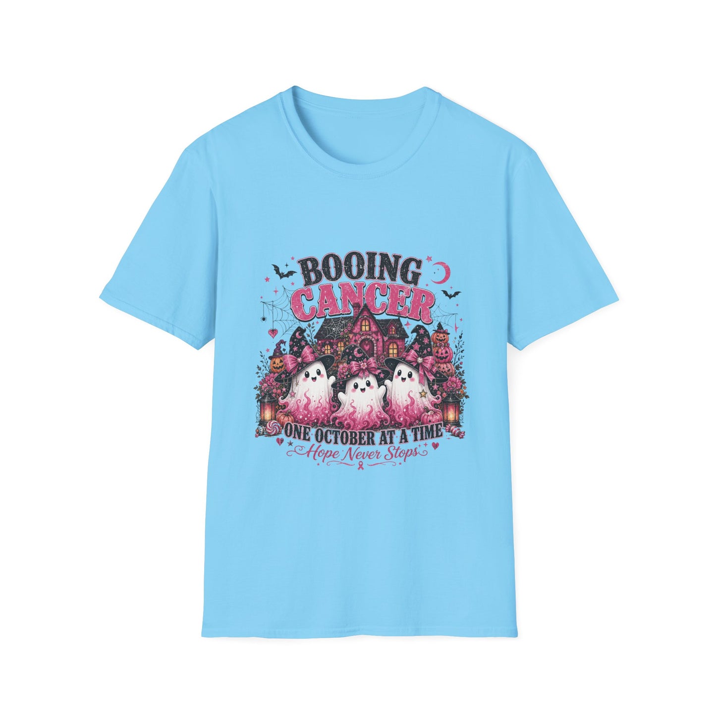 Booing Cancer T-Shirt | Halloween Haunted House, Ghosts, Pink Ribbon Awareness