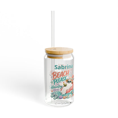 Beach Ghost with Flamingo Sipper Glass | 16oz Tropical Tumbler