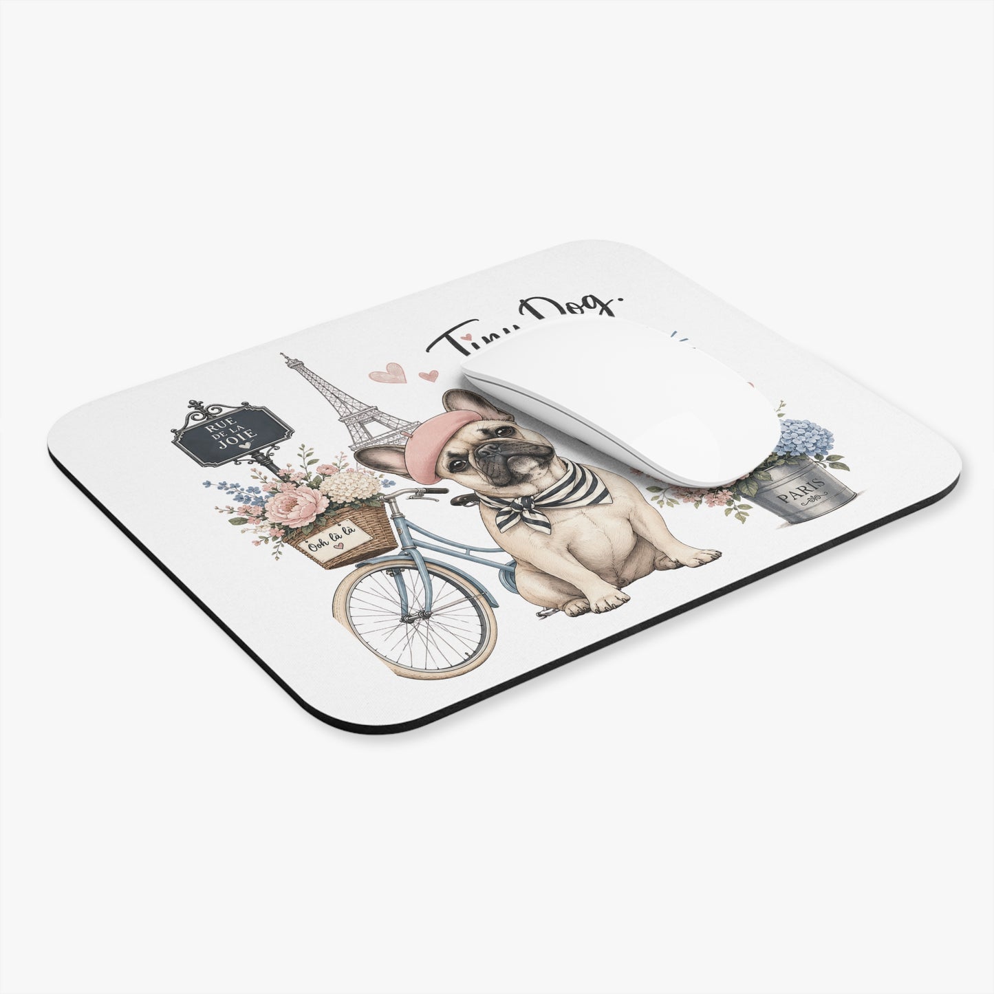 Tiny Dog Giant Opinions Mouse Pad | French Bulldog Paris Illustration